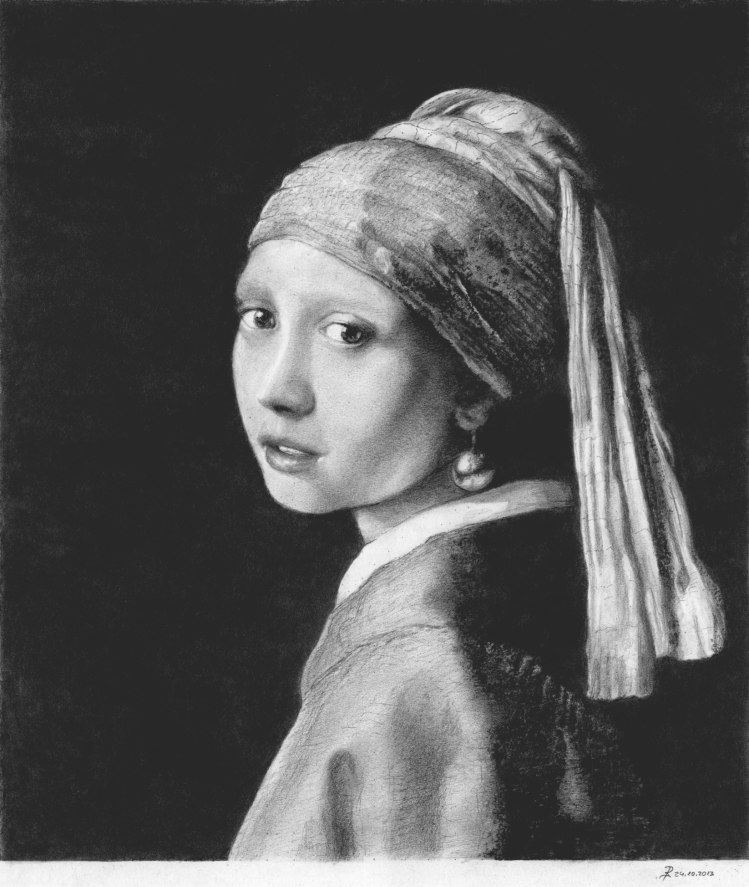 Mdchen mit dem Perlohrring = Vermeer Zeichnung