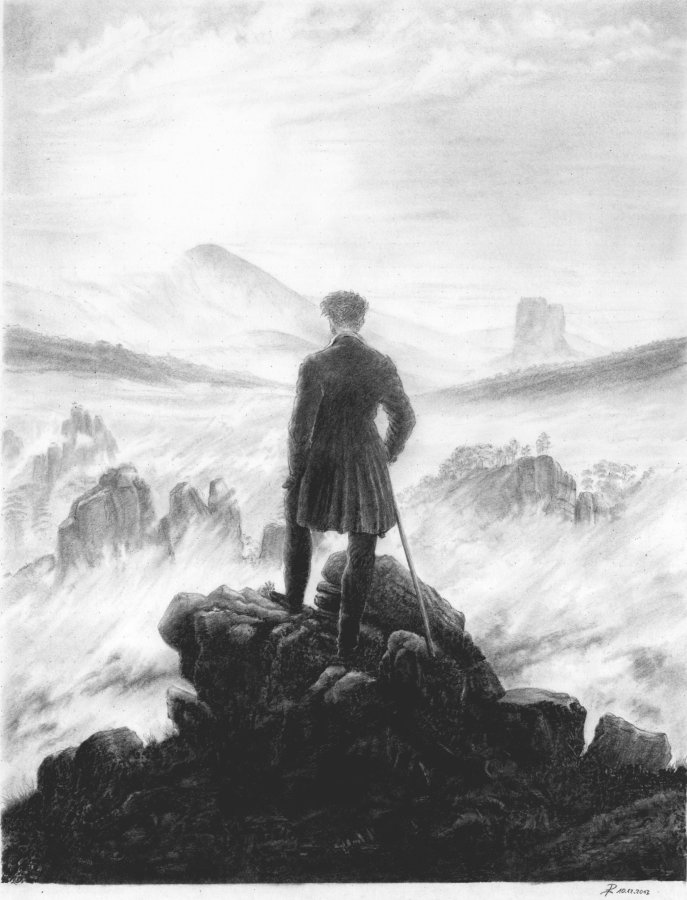 Wanderer ber dem Nebelmeer = Nebel Zeichnung